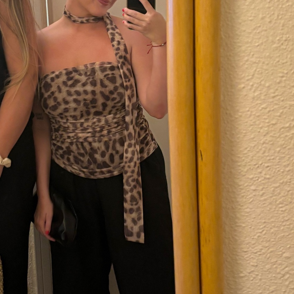 Leopard Print Tube Top with Scarf! Perfect for Euro Summer | Zara Size M
